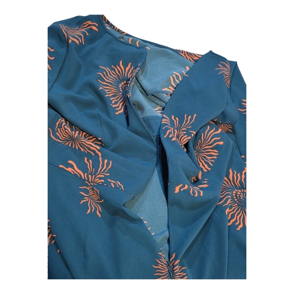 LOFT Blue Floral Long Sleeve A-Line Dress Size 12 Abstract Print Work - Picture 5 of 9